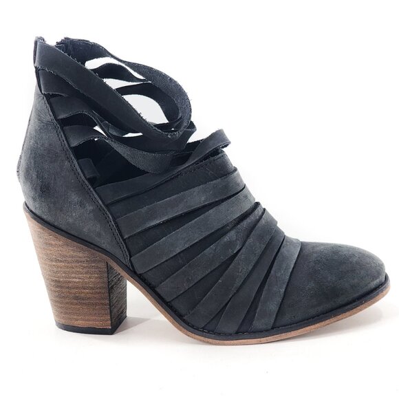 FREE PEOPLE Hybrid Nubuck Leather Strappy Ankle Bootie Navy Zip - Picture 5 of 9